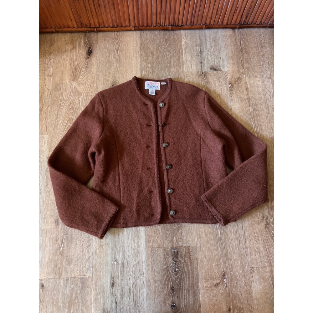 Tally-Ho Vintage Brown Boiled Wool Button Front Cardigan Jacket Size P/S